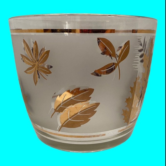 Libbey Golden Foliage Ice Bucket Frosted Gold Leaves MCM 4" high - Picture 3 of 6